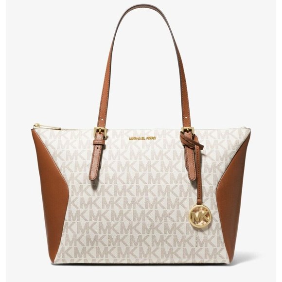 New Michael Kors Coraline Large Signature Tote Vanilla - Picture 1 of 3